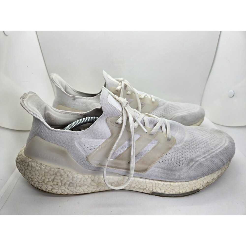 Adidas UltraBoost 21 Shoes Men's 14 Triple White Road Running Athletic Sneakers